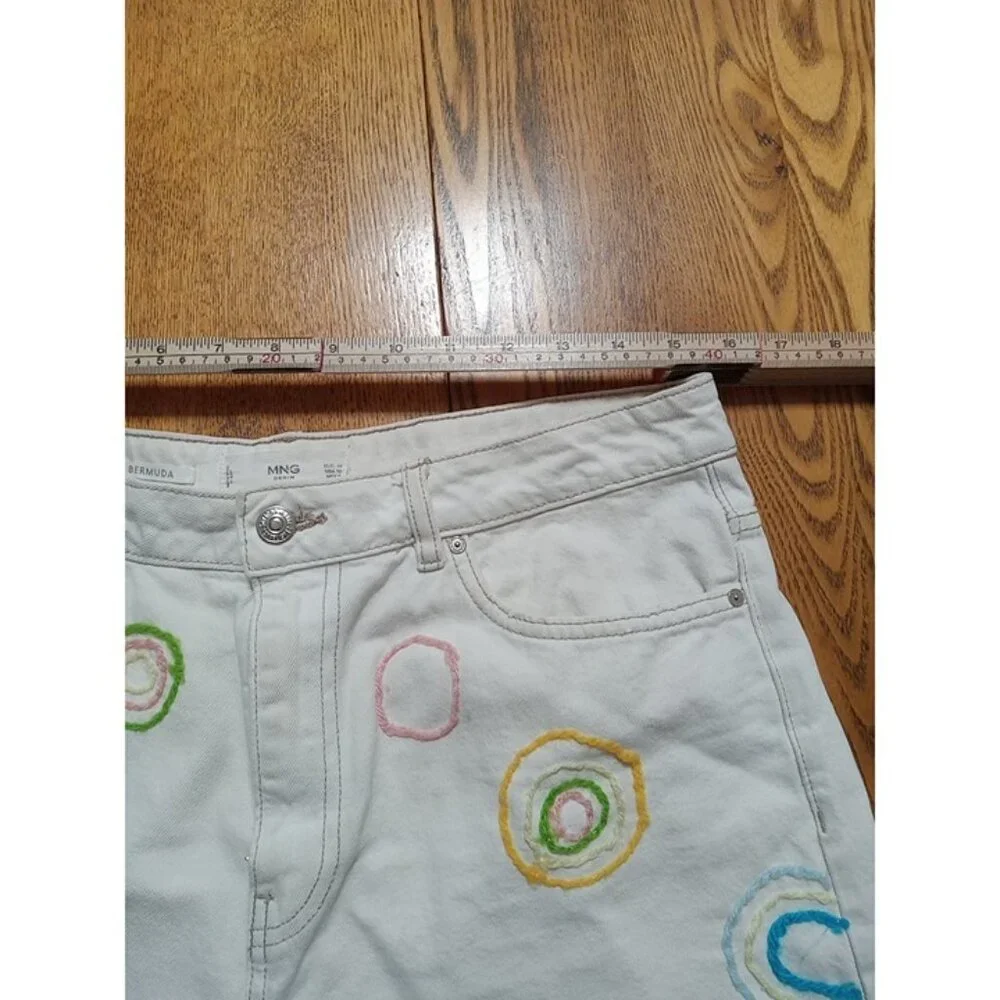 MNG Jeans Shorts 10 Womens CREME IVORY Preowned Summer Denim Bermuda Cuff - Picture 5 of 9